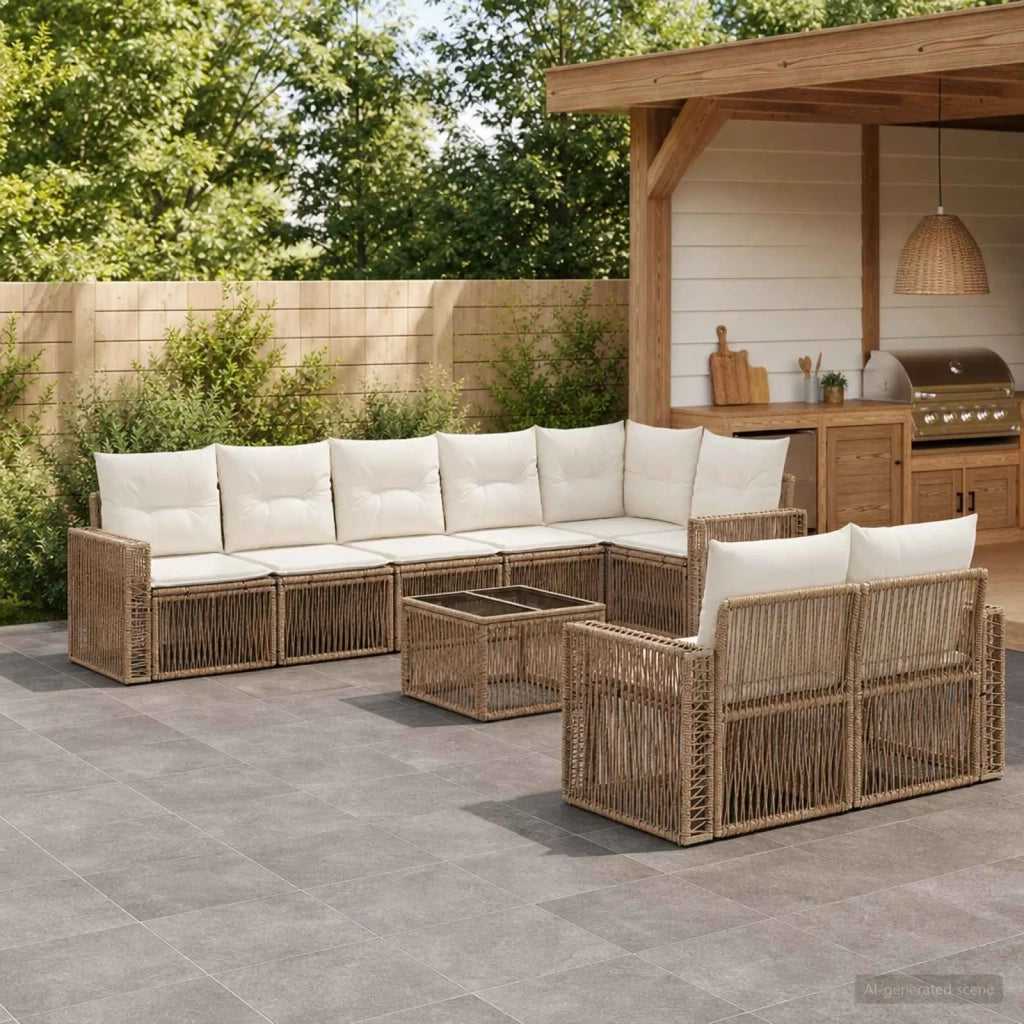 Set Divano da Giardino 9 pz Beige e Bianco Crema polyrattan 3435189