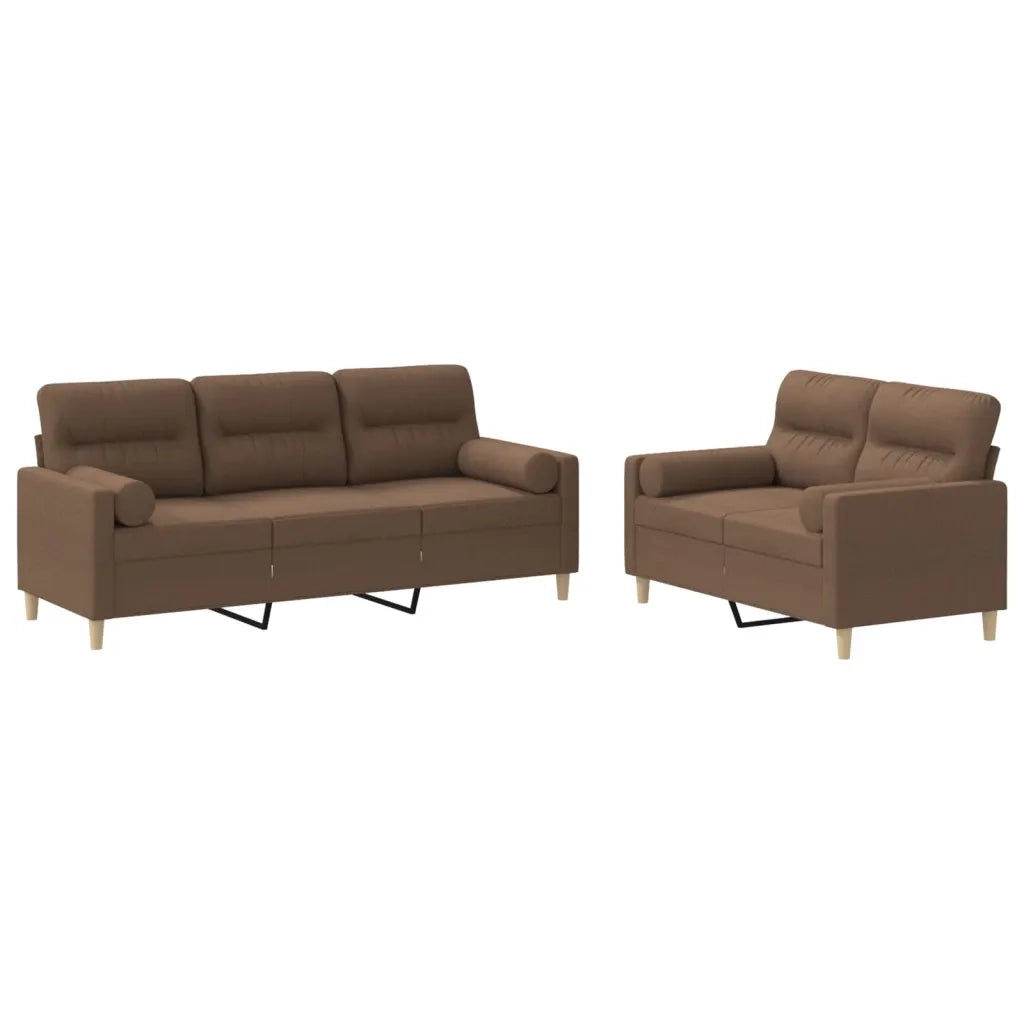Set di Divani 2 pz con Cuscini Marrone in Tessuto 3201619