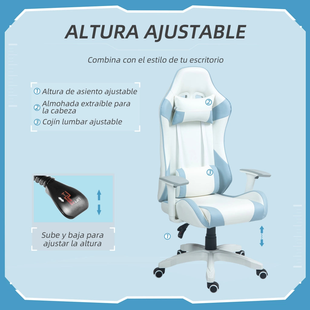 Sedia Gaming con Schienale e Braccioli Regolabili ¨C zephmum ¨C Blu 67x60x120-128 cm