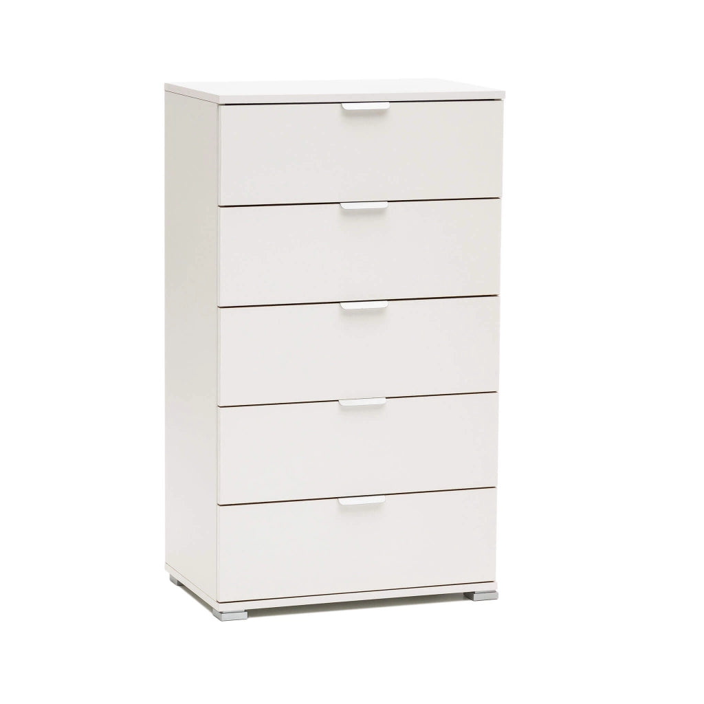 CASSETTIERA BASIC CON 5 CASSETTI IN LEGNO DI NOCE BIANCO 60 X 38 X H 103 CM