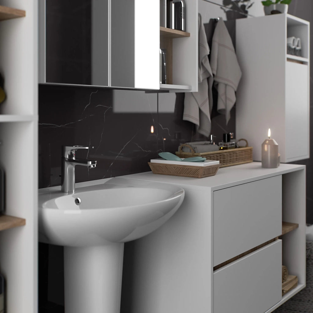 Set di mobili da bagno sospesi VAMI in Bianco con colore interno Sonoma Quercia