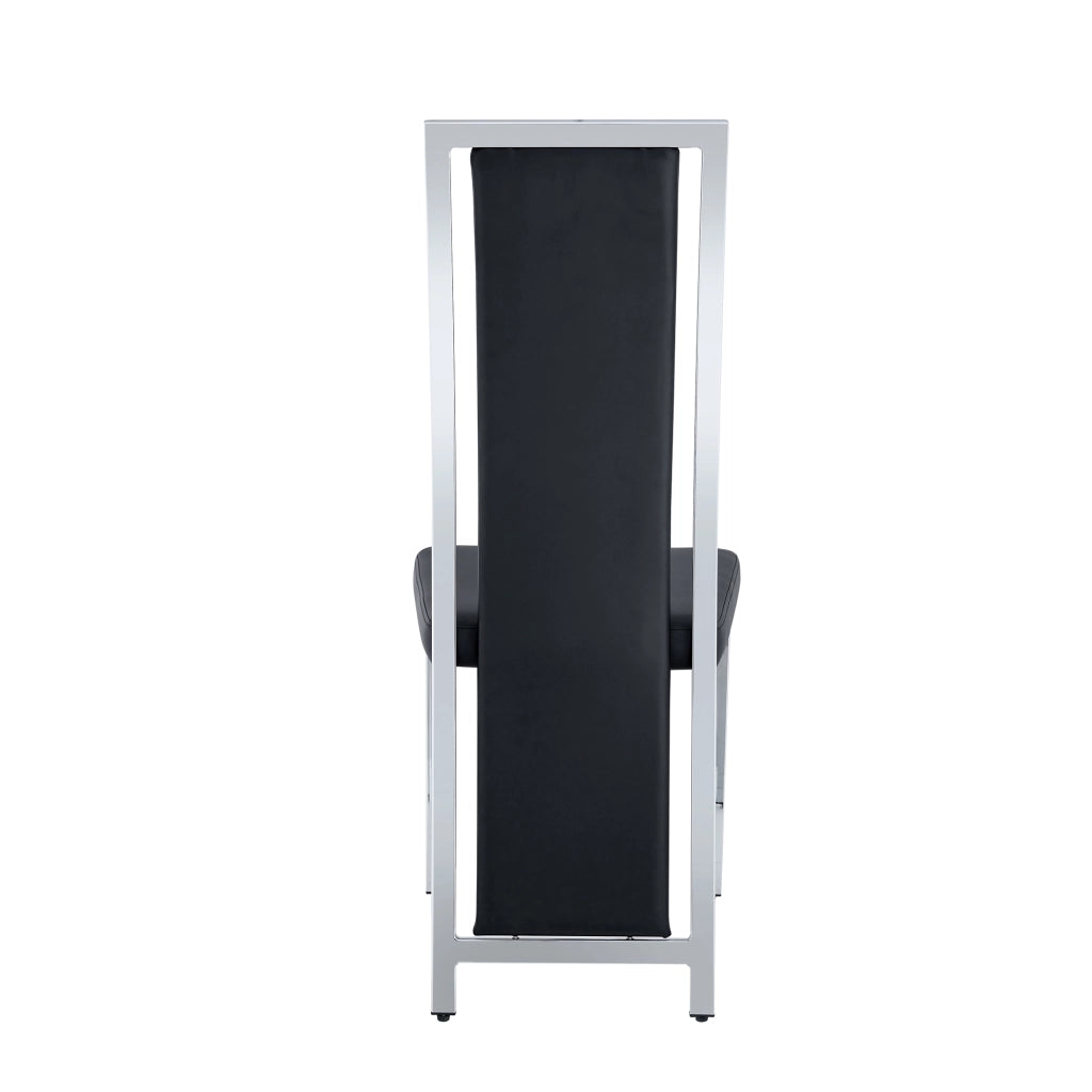 Set di 4 sedie da pranzo con schienale alto; struttura in metallo; PU nero e argento