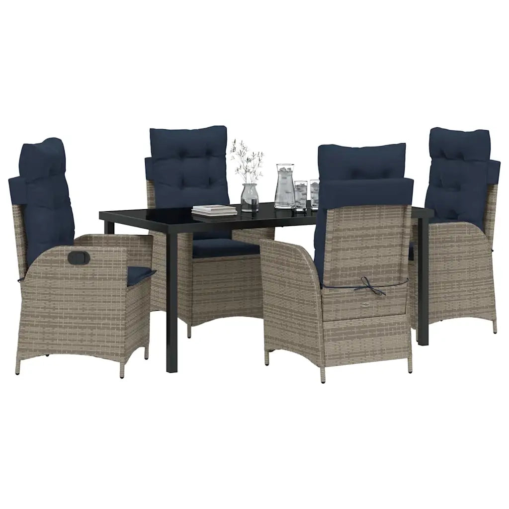 Set da Pranzo per Giardino 5 pcs Grigio e Nero Rattan