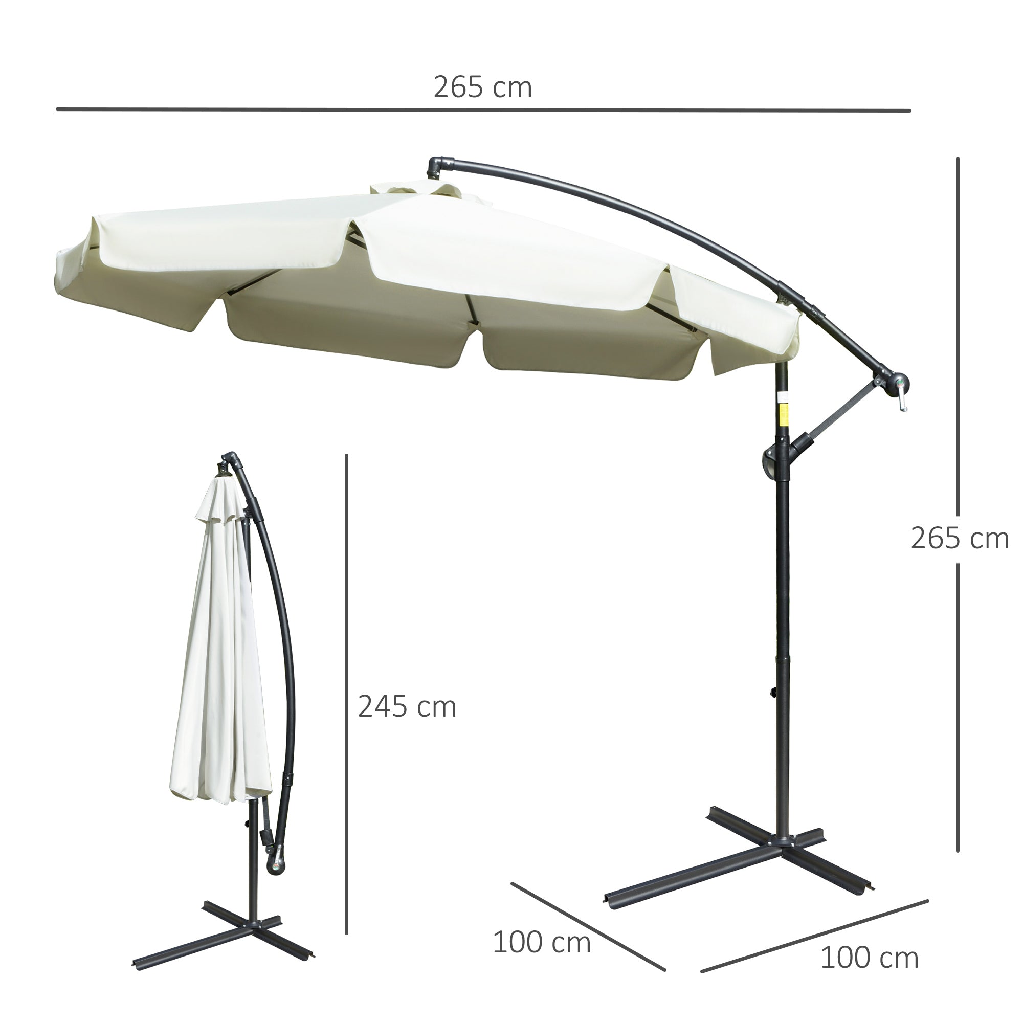 Ombrellone da Giardino Decentrato Ø265x265 cm in Metallo e Poliestere Beige