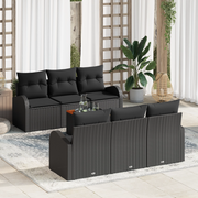 Set Divano Giardino 7 Pezzi con Cuscini Rattan Nero Acciaio