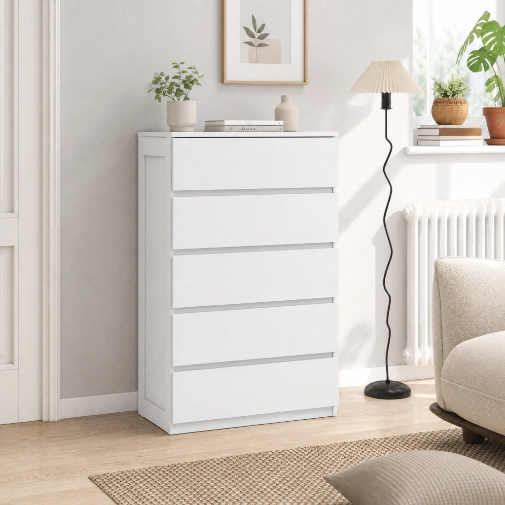 Cassettiera a 5 cassetti senza maniglie ¨C Minimal ¨C 60x39x100 bianco