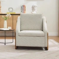 Poltrona d'arredo per soggiorno con braccioli in legno, cuscino posteriore e tessuto in chenille, 73.5x73.5x73.5 cm, Beige