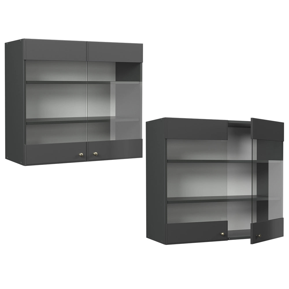 Vicco Mobile da cucina in vetro Landhaus antrazit-oro 80 cm