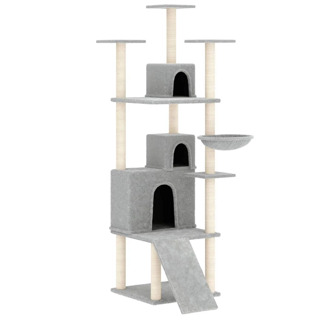 Tiragraffi per gatti torre per arrampicata giocattolo piattaforma per arrampicata con tiragraffi in sisal leggero 175 cm grigio 02_0022591