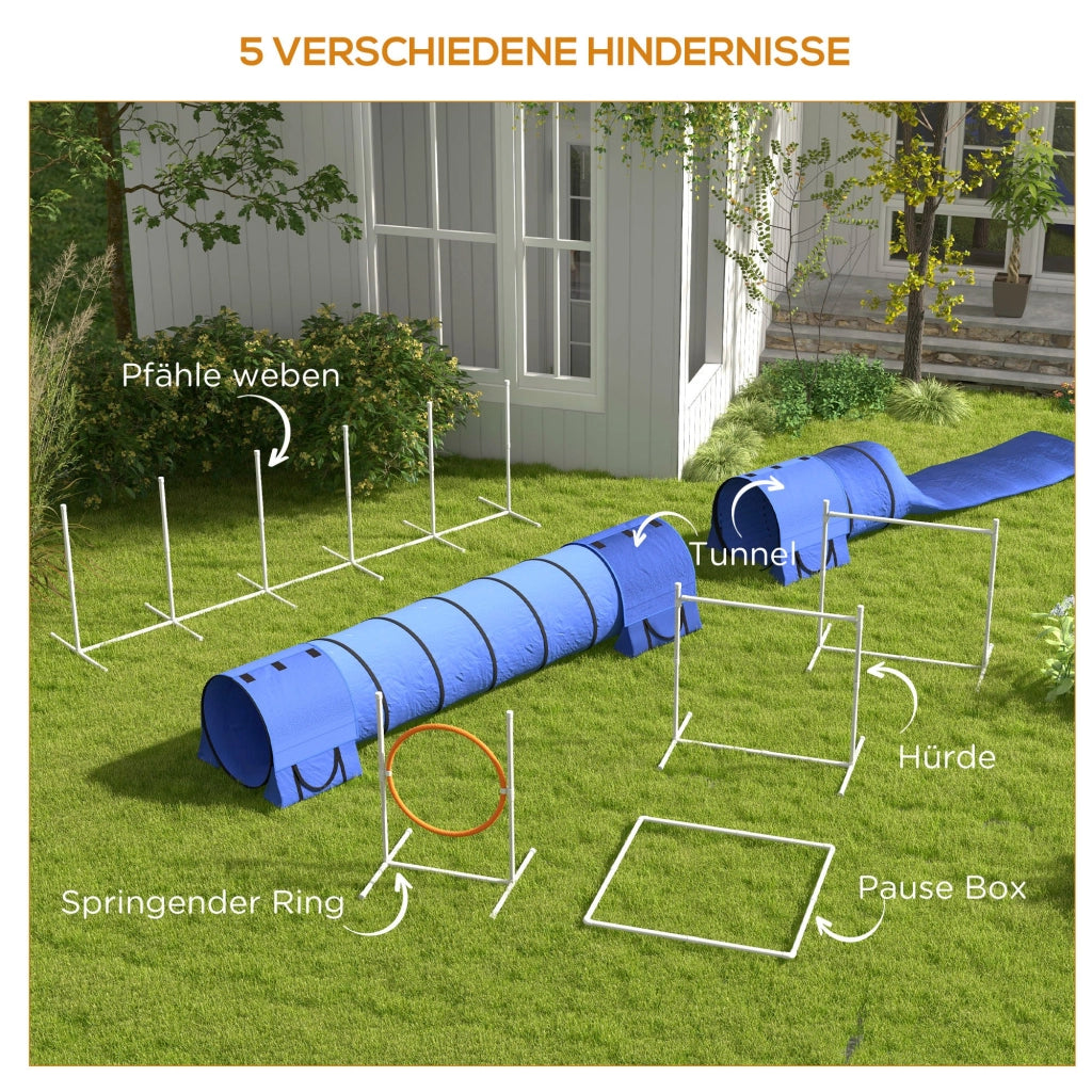 Set Agility per Cani con Tunnel e Ostacoli ¨C zephmum ¨C Blu, Rosso, Bianco, 321x63x93 cm