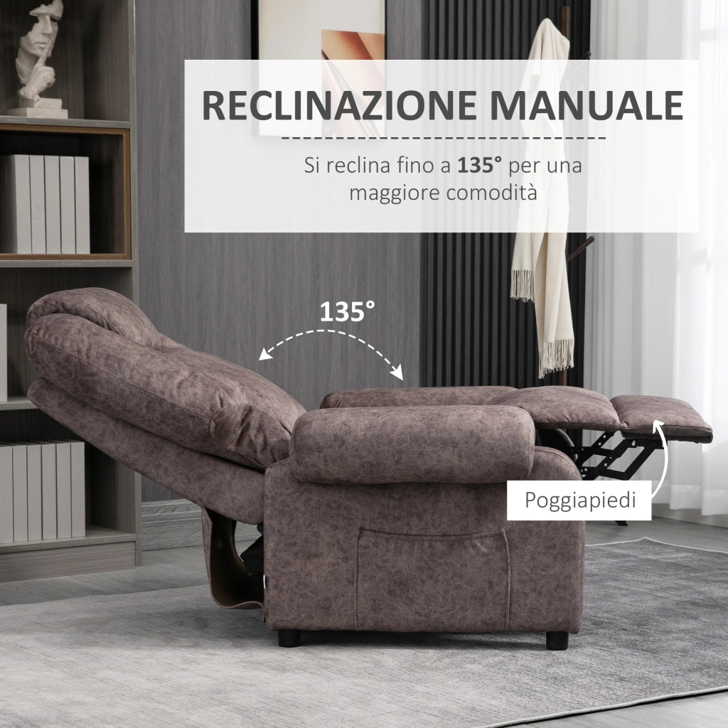 Poltrona Relax Reclinabile Tessuto Velluto Imbottita ¨C Zephmum ¨C Marrone