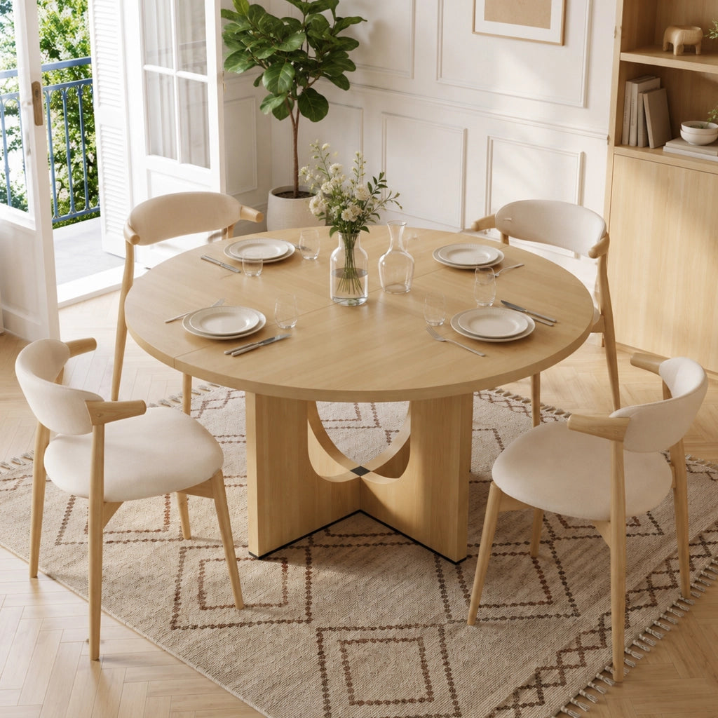 Tavolo da pranzo - rotondo 120x120 cm - per 4-6 persone - stile scandinavo minimalista - rovere