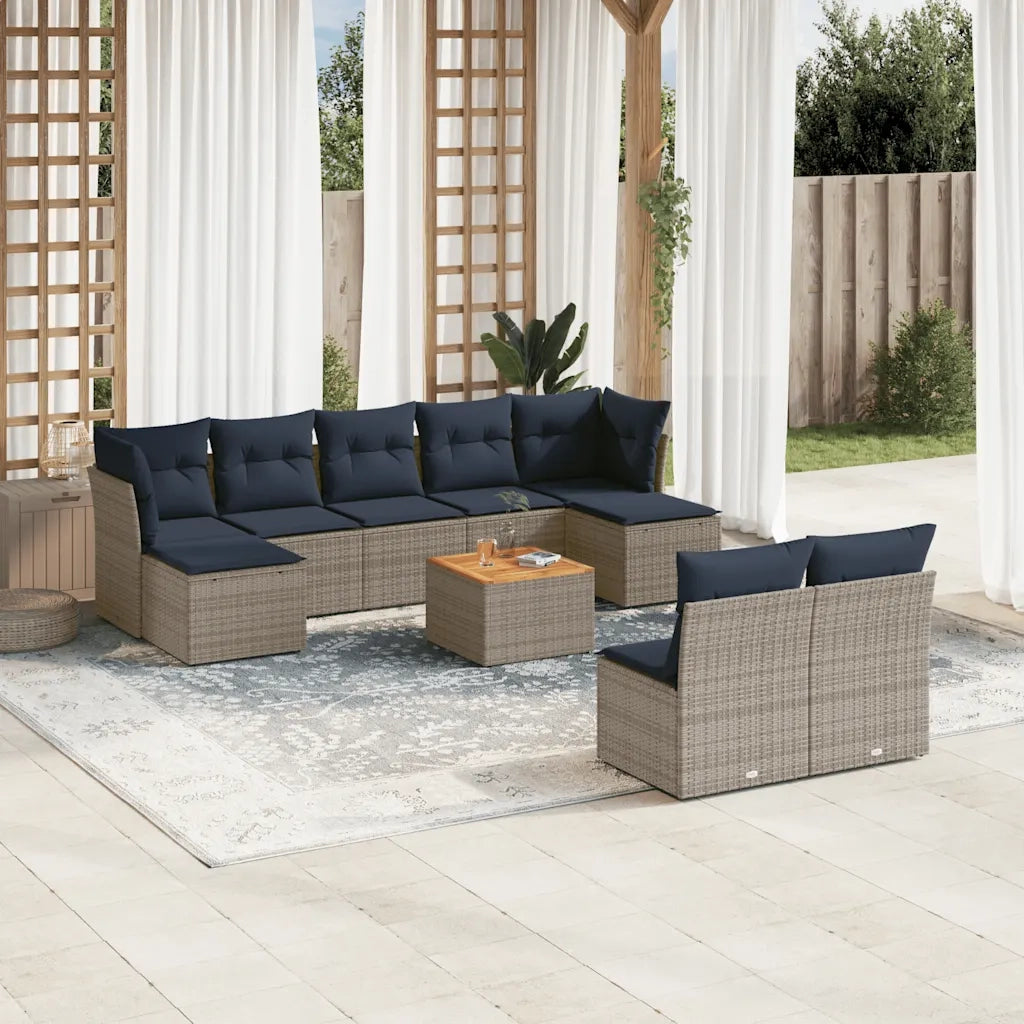 Set Divani da Giardino 10 pz con Cuscini Grigio in Polyrattan 3256194