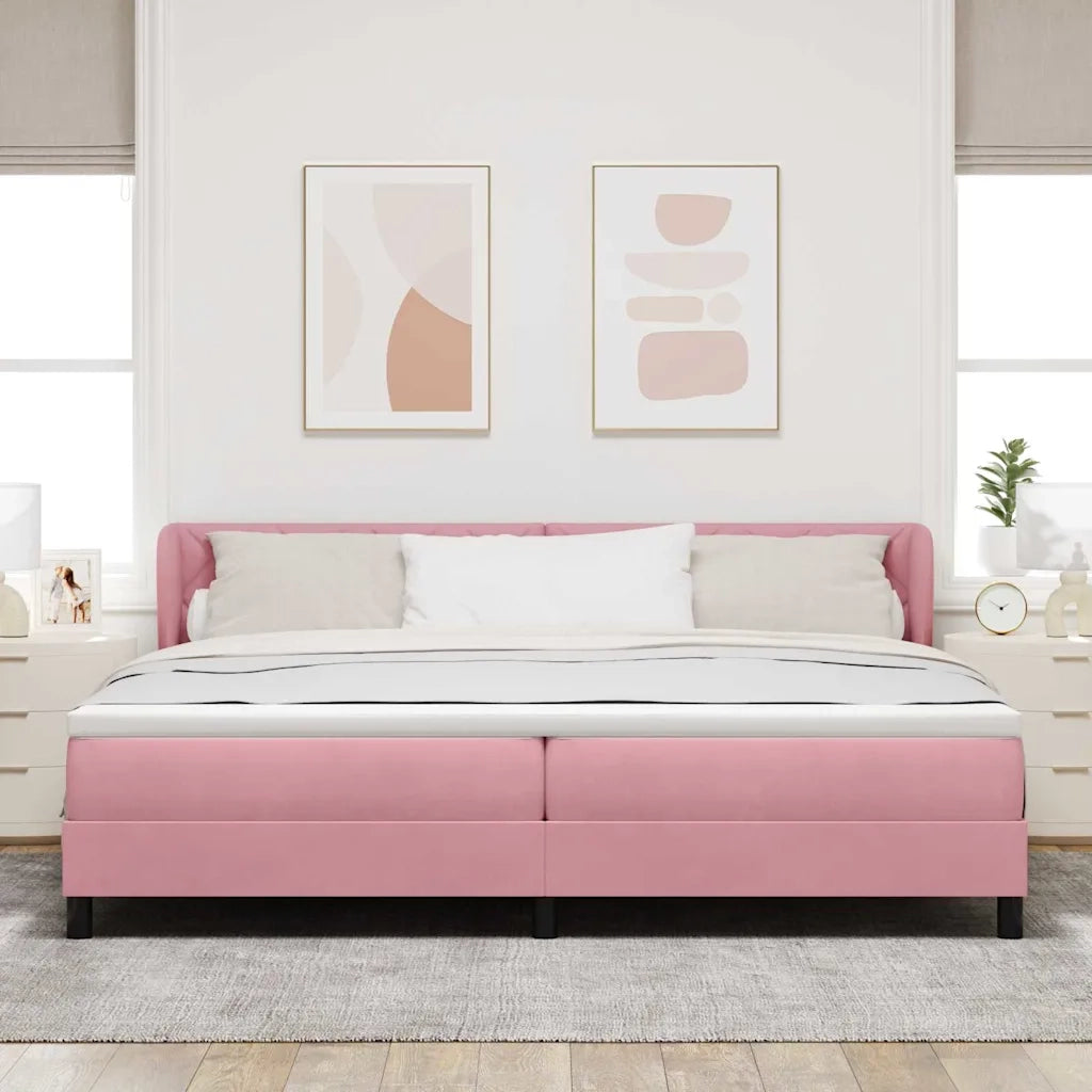 Letto a molle con materasso Rosa 200 x 200 cm Velluto 3340465