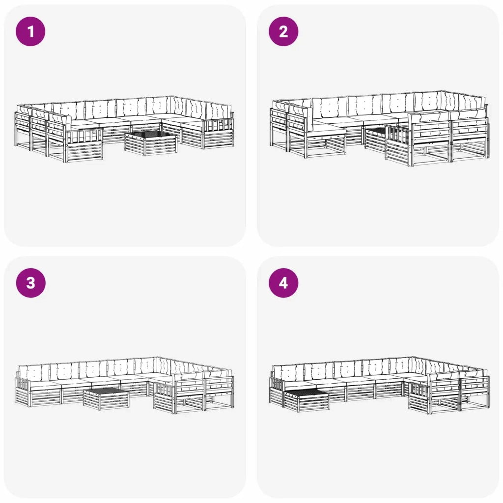 Set di divani da esterno con cuscino 10 pcs Bianco e Crema