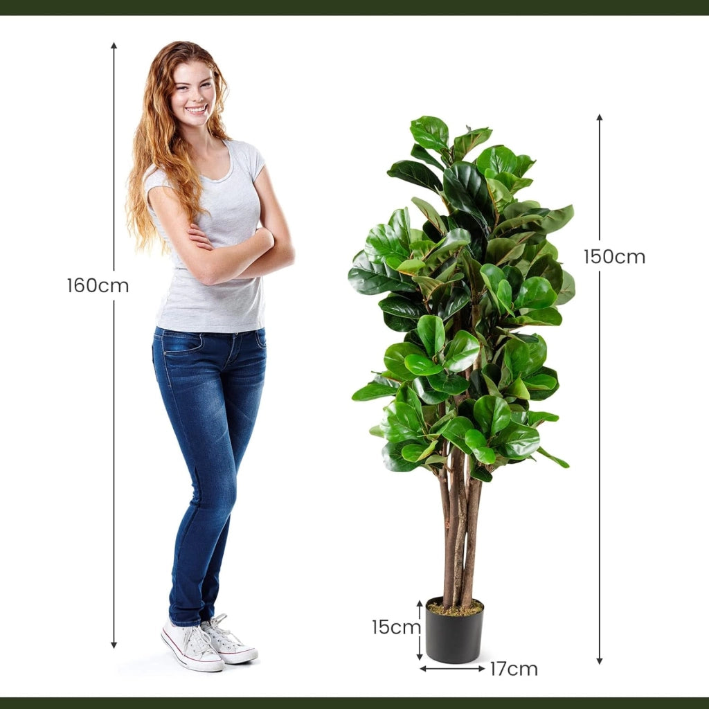 Albero artificiale da 150 cm, pianta finta con 180 foglie realistiche, vaso di cemento e muschio realistico, pianta falsa in vaso per la casa, ufficio, decorazione del giardino