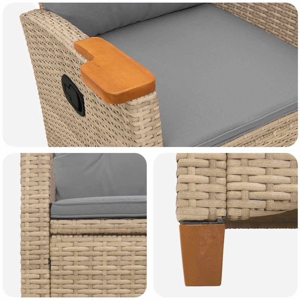 Poltrona reclinabile con tavolino 62 x 64 x 112 cm polyrattan