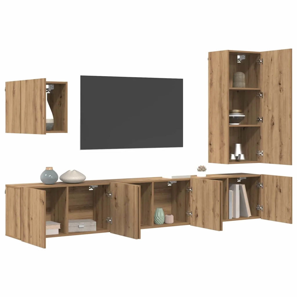 Unità TV da Parete 5 pz Rovere artigianale Legno ingegnerizzato 3402768