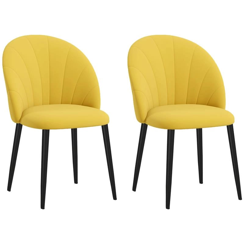SET 2 SEDIE DA PRANZO DESIGN NORDICO IN METALLO E TESSUTO EFFETTO VELLUTO GIALLO E NERO, 52X54X79 CM