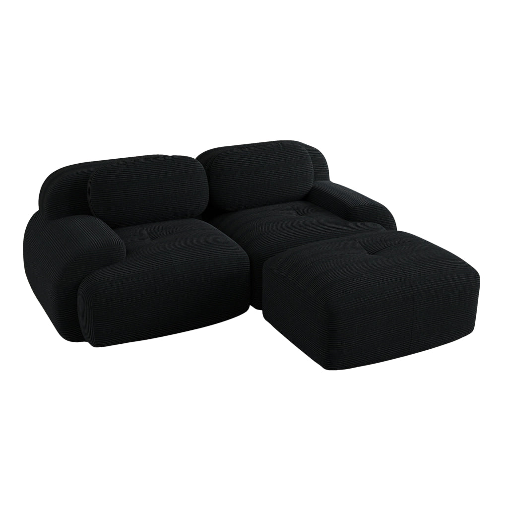 Divano angolare modulare 208x178x70 cm in velluto a coste nero HOMVRA