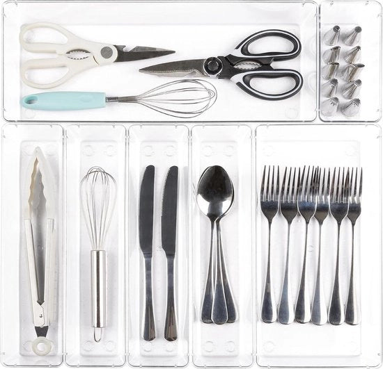 Organizzatore di Cucina - 7 pezzi - Organizzatore di Oggetti di Plastica - Organizzatore di Cucchiaini e Cucchiai - Scatole per Trucco