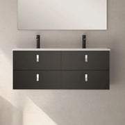 Mobile bagno sospeso Invicta con 4 cassetti colore nero con maniglie bianche 120x45x48 cm.