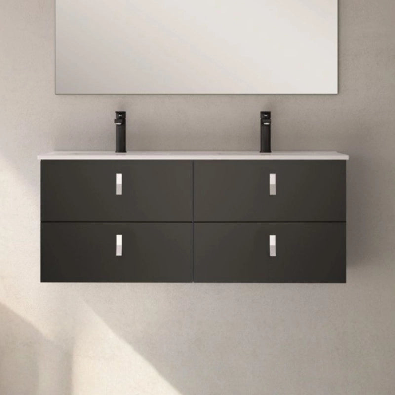 Mobile bagno sospeso Invicta con 4 cassetti colore nero con maniglie bianche 120x45x48 cm.