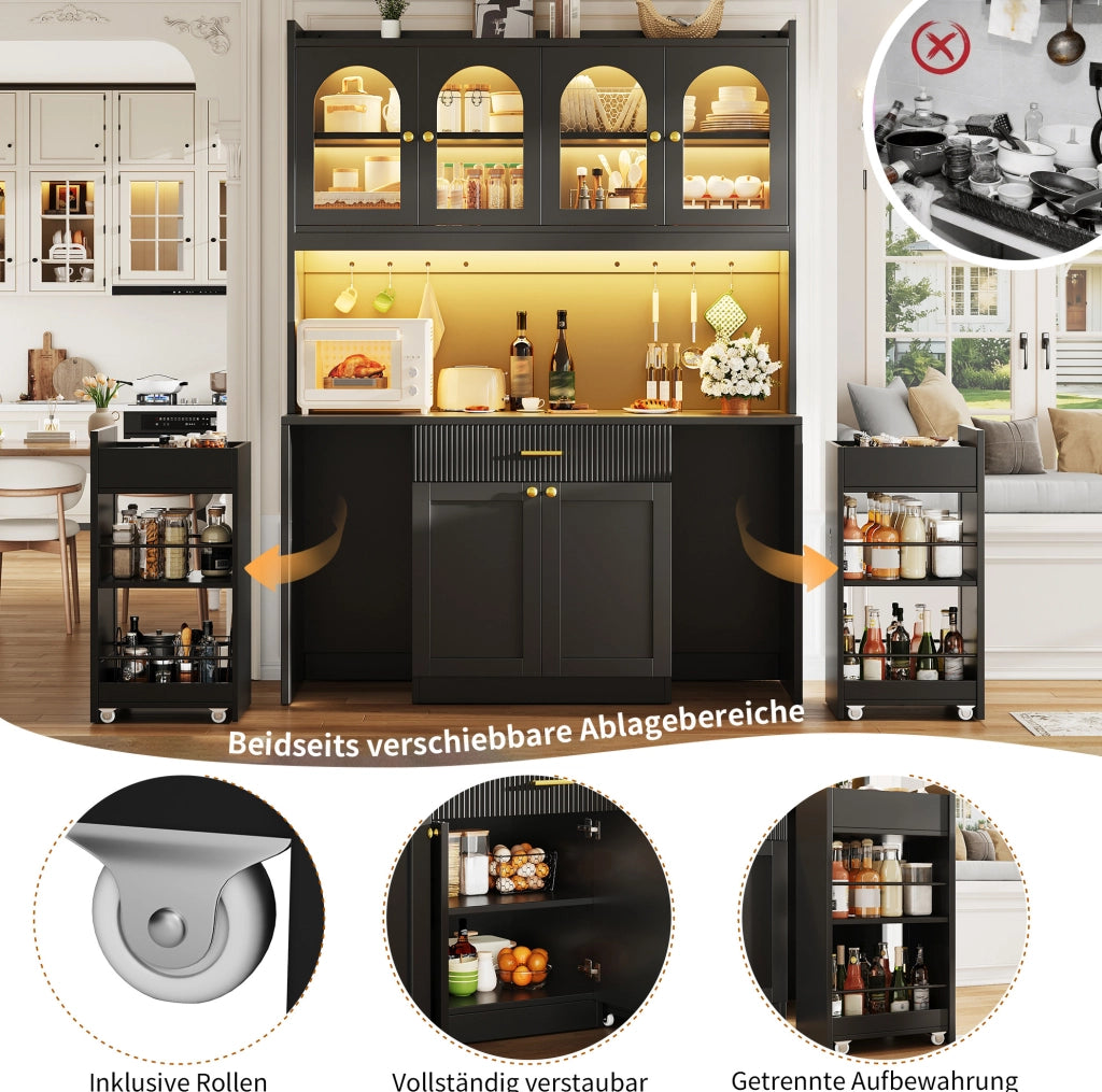 Colonna cucina 120 cm nera con LED RGB e ripiani estraibili