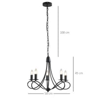 Lampadario a Soffitto Stile Rustico, Acciaio Intrecciato Nero con 5 Candelieri Regolabili e Pieghevoli Ф58 x 45cm