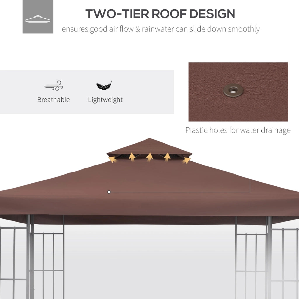 Tetto di Ricambio per Gazebo 3x3m a 2 Livelli e Resistente ai Raggi UV   Caffè