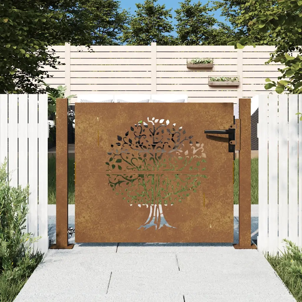 Cancello da giardino 100x100 cm in acciaio Corten con design ad albero 153215