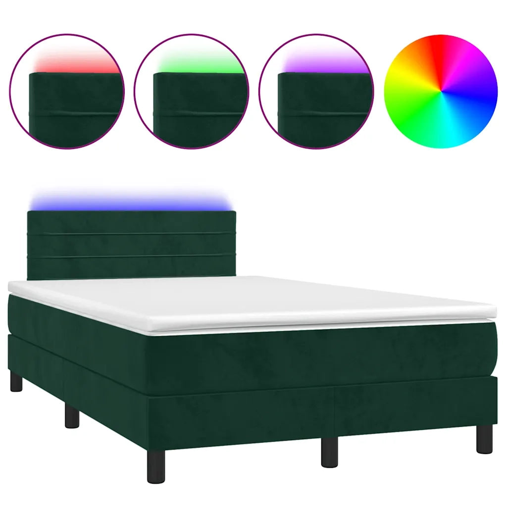 Letto a Molle con Materasso e LED Verde Scuro 120x190cm Vellutocod mxl 117002