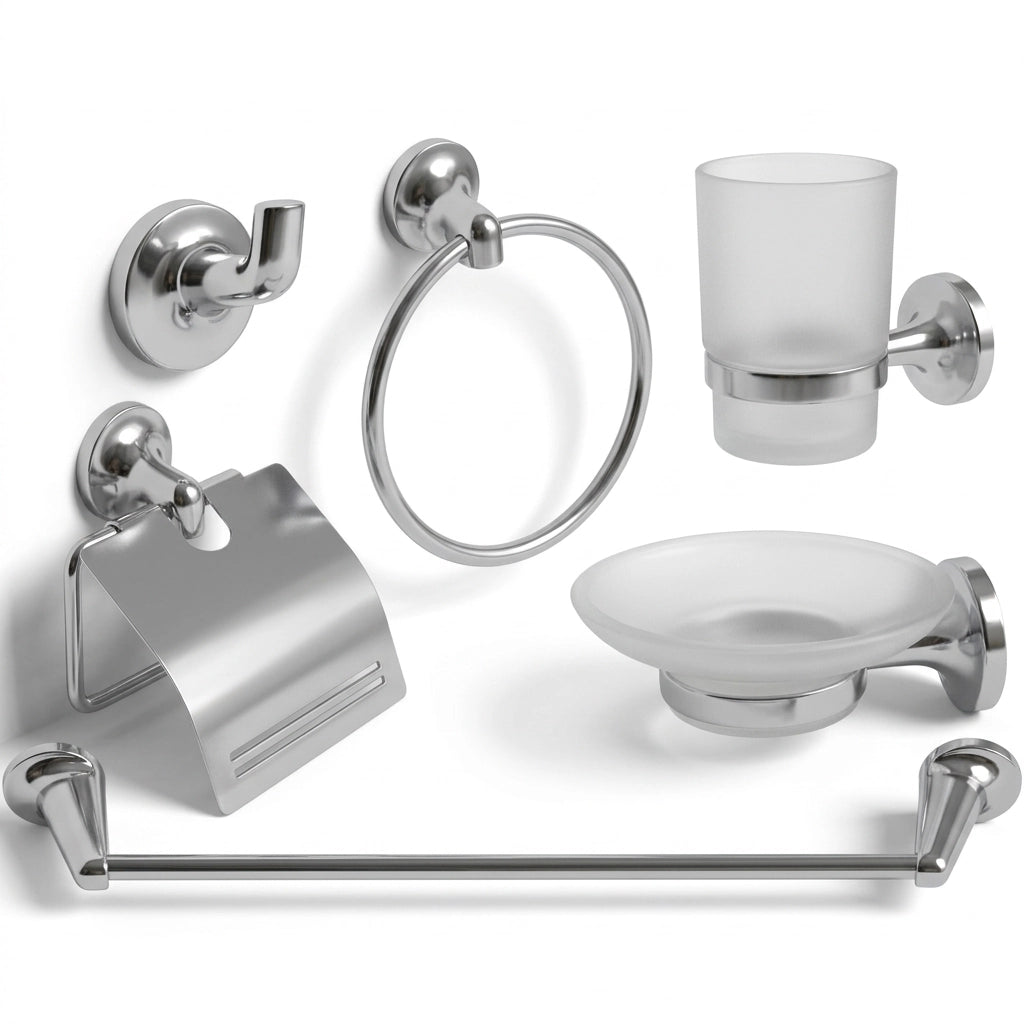Set Da Bagno 6 Pezzi Cromato vetro accessori bagno moderno Porta Asciugami 69984