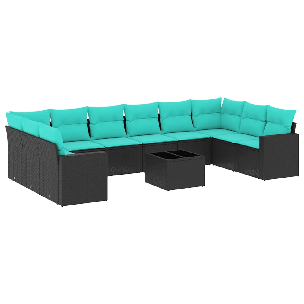 Set Divani da Giardino 11 pz con Cuscini in Polyrattan Nero 3219467