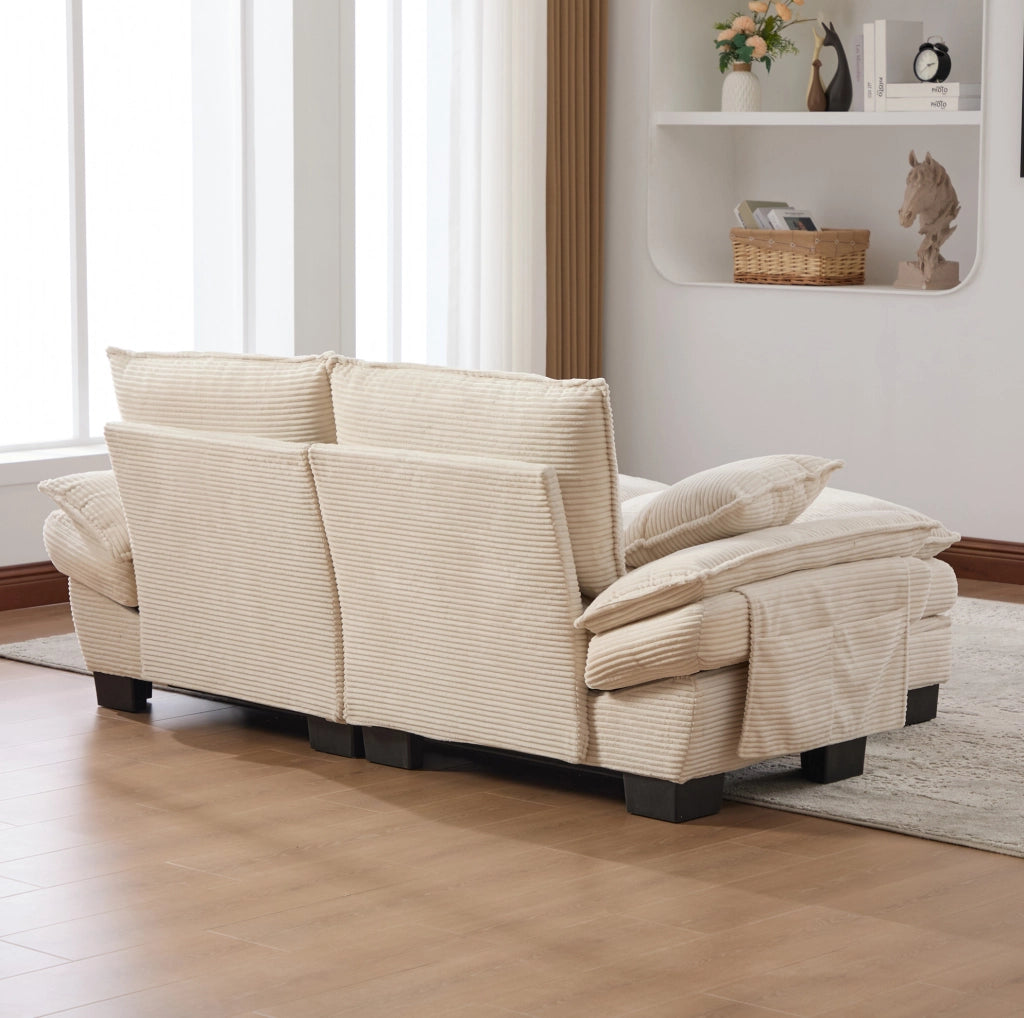 Divano 2 posti in velluto a coste beige con porta USB-C