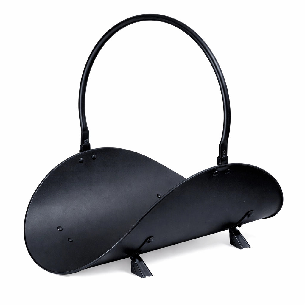 Portalegna da interno per camino 49 x 36 x H 43 cm – Nero con manico ad arco