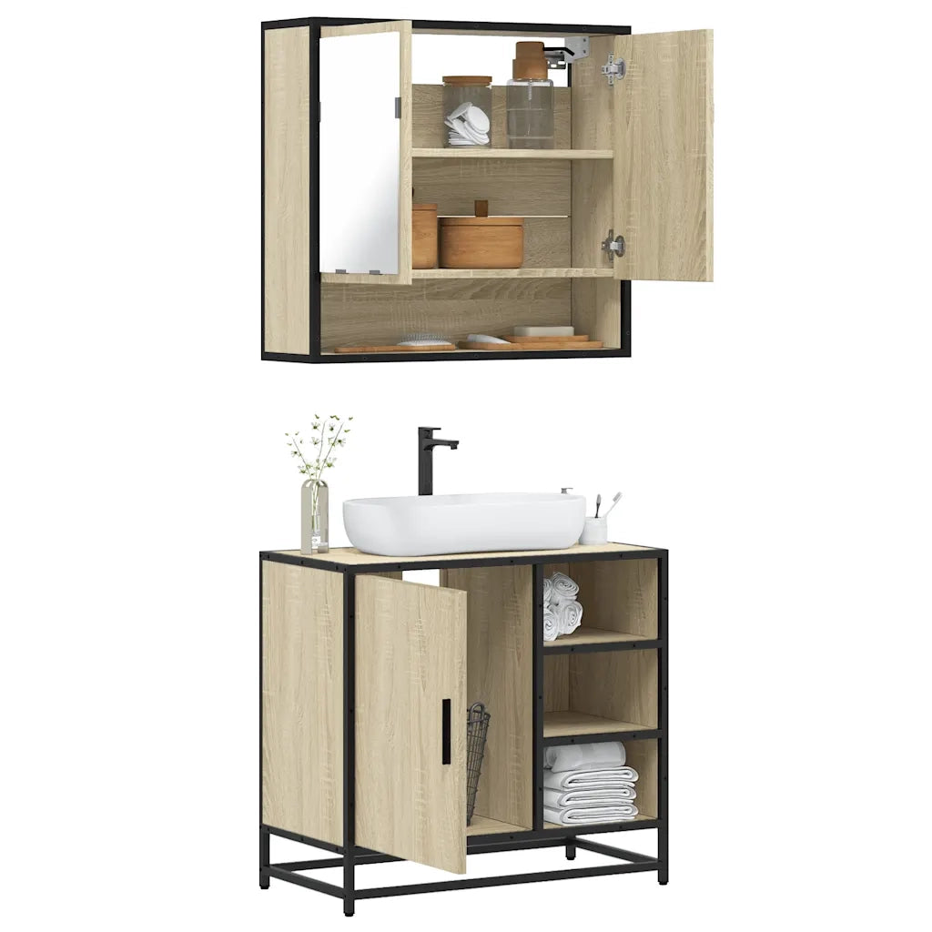 Set Mobili da Bagno 2 pz Rovere Sonoma in Legno Multistrato 3300936