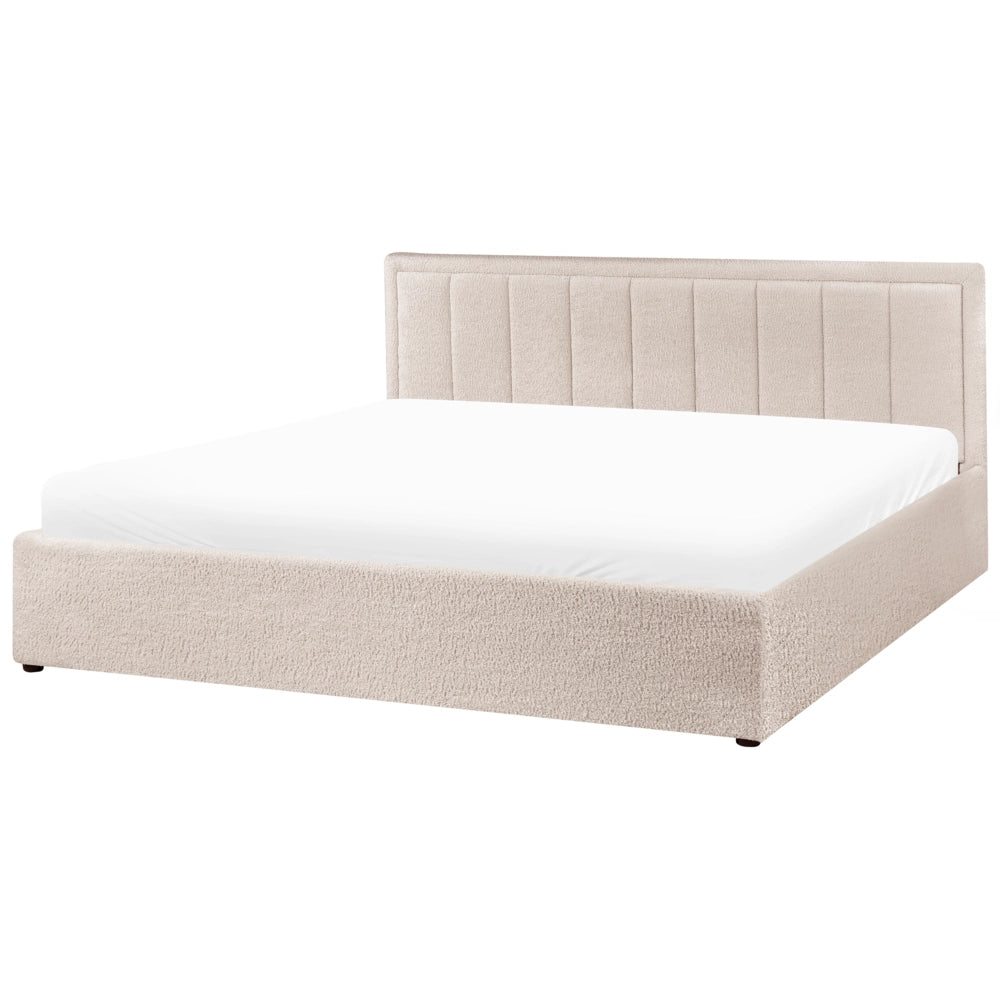 Letto Ottomano Beige Boucle 180x200 cm Struttura imbottita con Testiera