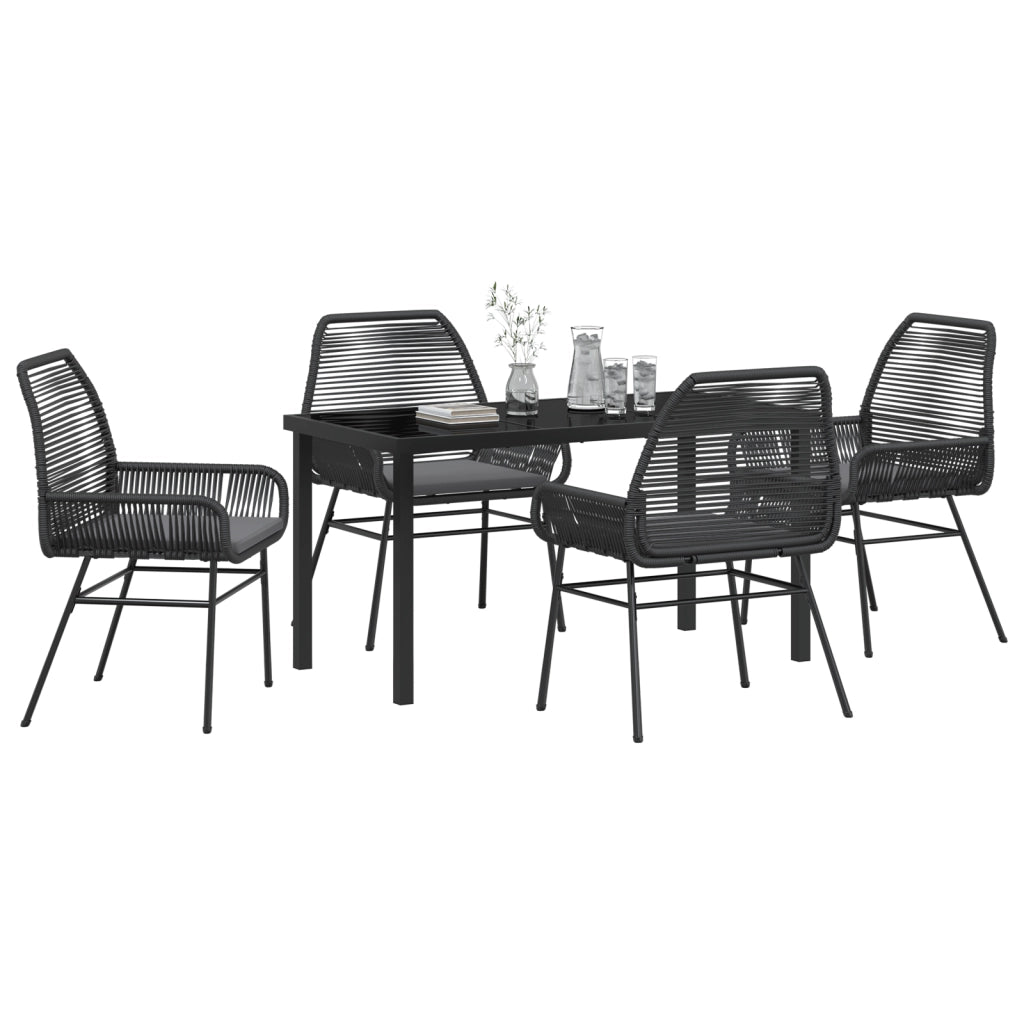 Set Mobili Giardino 5 Pz con Cuscini Rattan Polietilene Nero