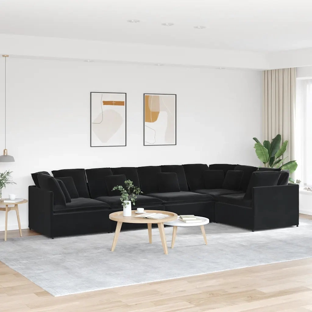 Divano Modulare con Cuscini in Velluto Nero 3321342