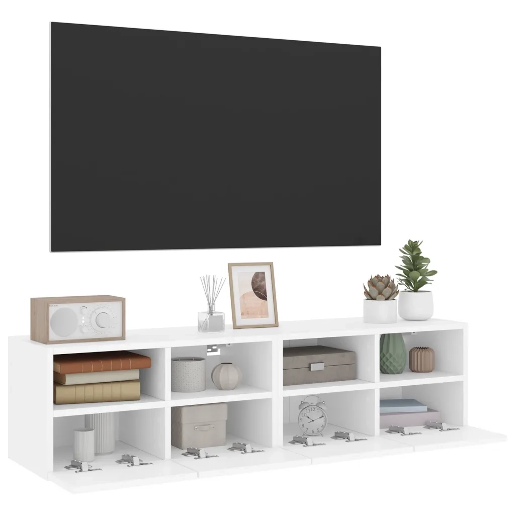 Mobili TV a Parete 2pz Bianchi 60x30x30 cm in Legno Multistrato 836855