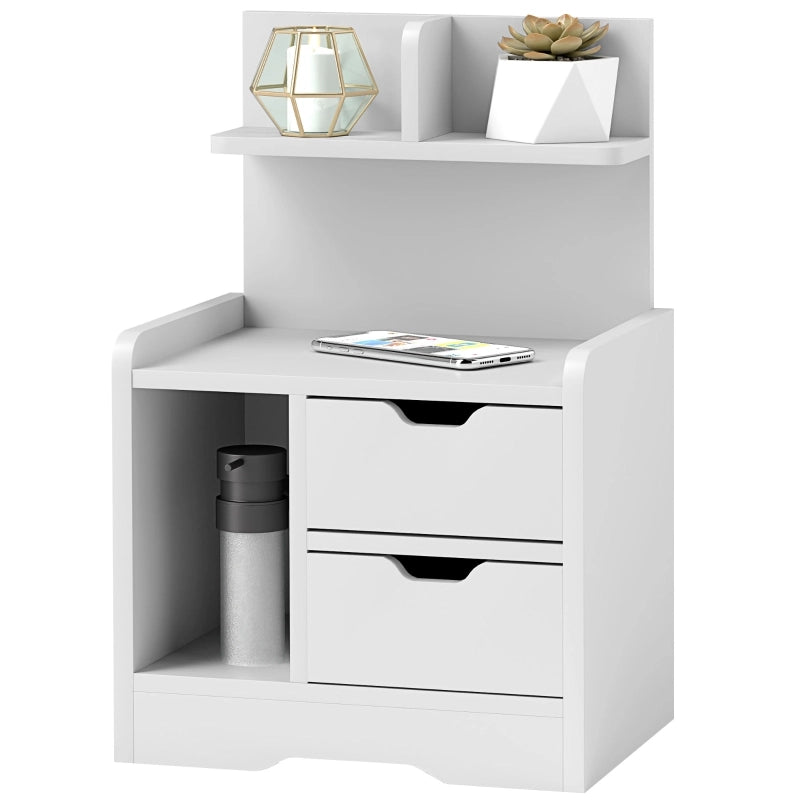 Comodino con 2 cassetti e ripiano aperto, in legno, per camera da letto e soggiorno, bianco, 40 × 30 × 60 cm
