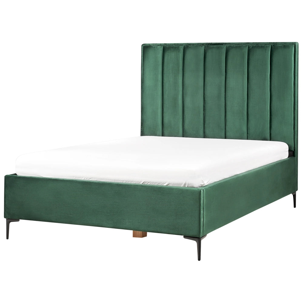 Letto Matrimoniale con Contenitore in Velluto verde scuro 140 x 200 cm con poggiatesta imbottita ottomana gambe in metallo Nero