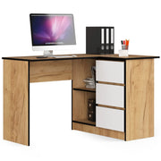 Scrivania angolare AKORD B16 Quercia Craft 124 cm 3 cassetti inserto frontale Bianco 124x85x77 cm Modello a destra