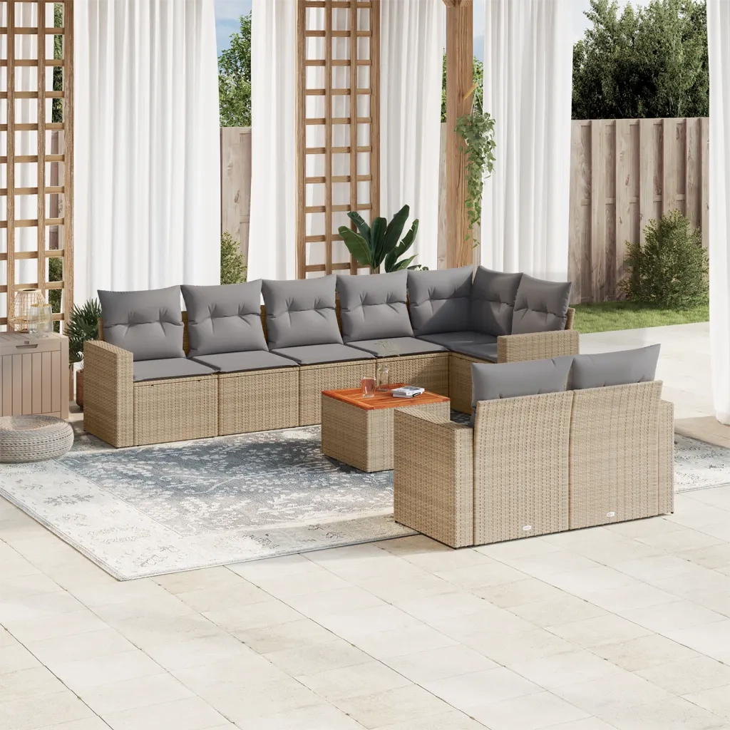 Set Divano da Giardino 9 pz con Cuscini Beige in Polyrattan 3224211