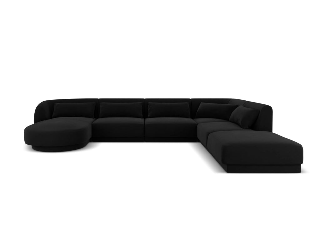 Cosmopolitan Design - Divano panoramico destro "Tulum" 6 posti in velluto nero 