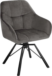 Sedia per Sala da Pranzo Girevole a 360°, Sedia da Cucina Imbottita con Gambe in Metallo, Poltroncina in Velluto per Camera da Letto, Soggiorno, Grigio Scuro, BH365dgr-1
