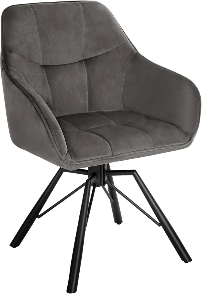 Sedia per Sala da Pranzo Girevole a 360°, Sedia da Cucina Imbottita con Gambe in Metallo, Poltroncina in Velluto per Camera da Letto, Soggiorno, Grigio Scuro, BH365dgr-1