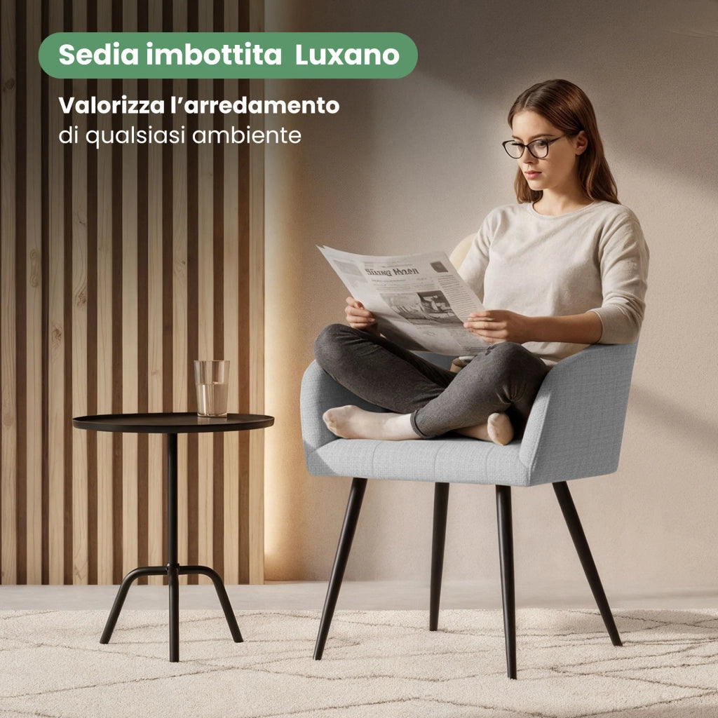 Set di 4 Sedie imbottite con cuciture quadrate LUXANO Grigio Chiaro gambe nere tessuto Lumos
