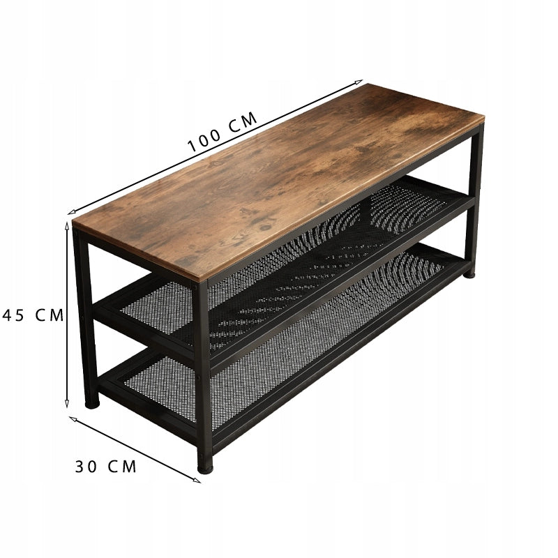 Scarpiera con seduta e ampio ripiano, stile loft industriale, effetto legno retrò